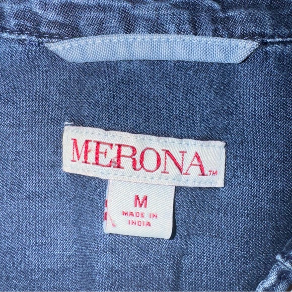 Merona women’s Blue Jean button up shirt with long sleeves and pockets Size M - Picture 11 of 12